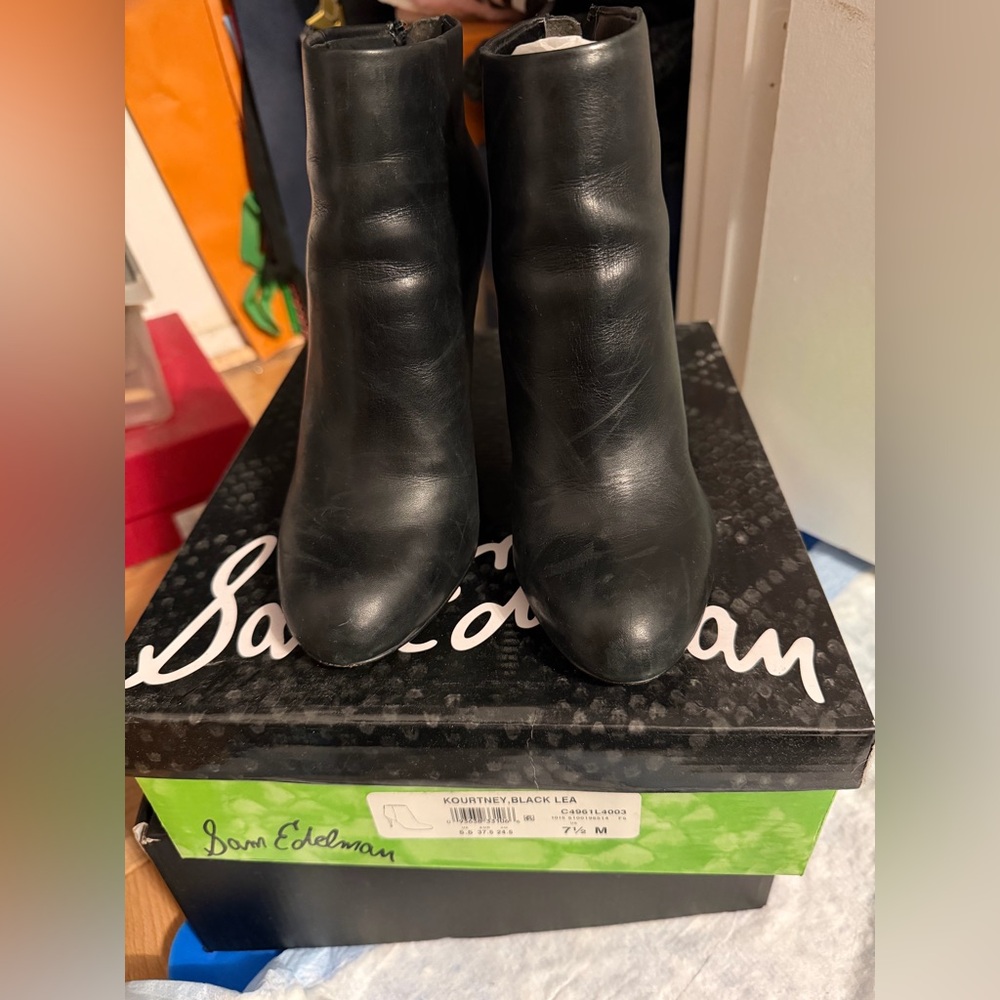 Sam Edelman Black Leather Heeled Booties